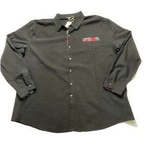 Ouku 3XL Black Button-Up‎ Floral Trim Long Sleeve Shirt Menswear
